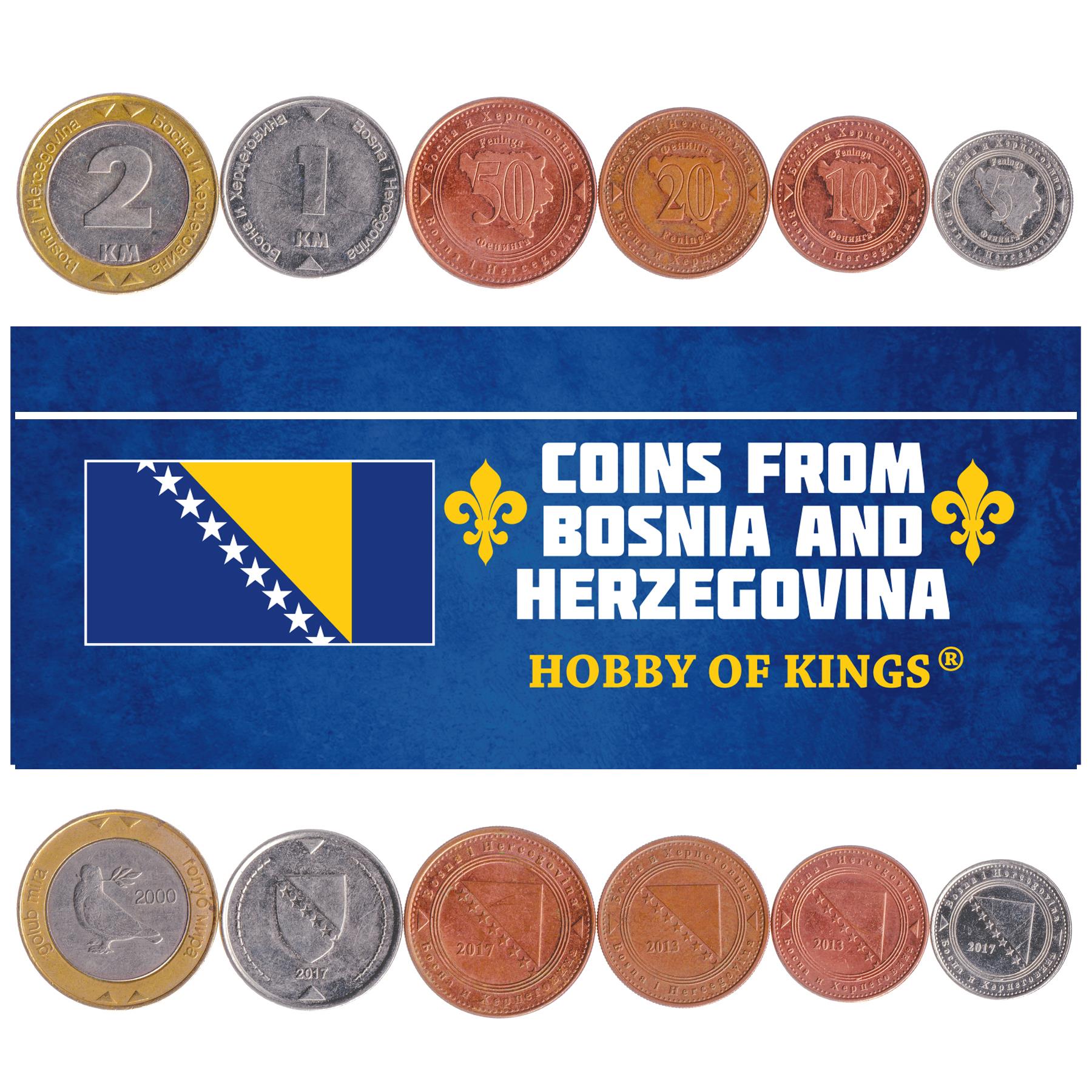 Bosnia and Herzegovina | 6 Coin Set | 5 10 20 50 Feninga 1 Konvertibilna 2 Konvertibilne Marka | 1998 - 2025