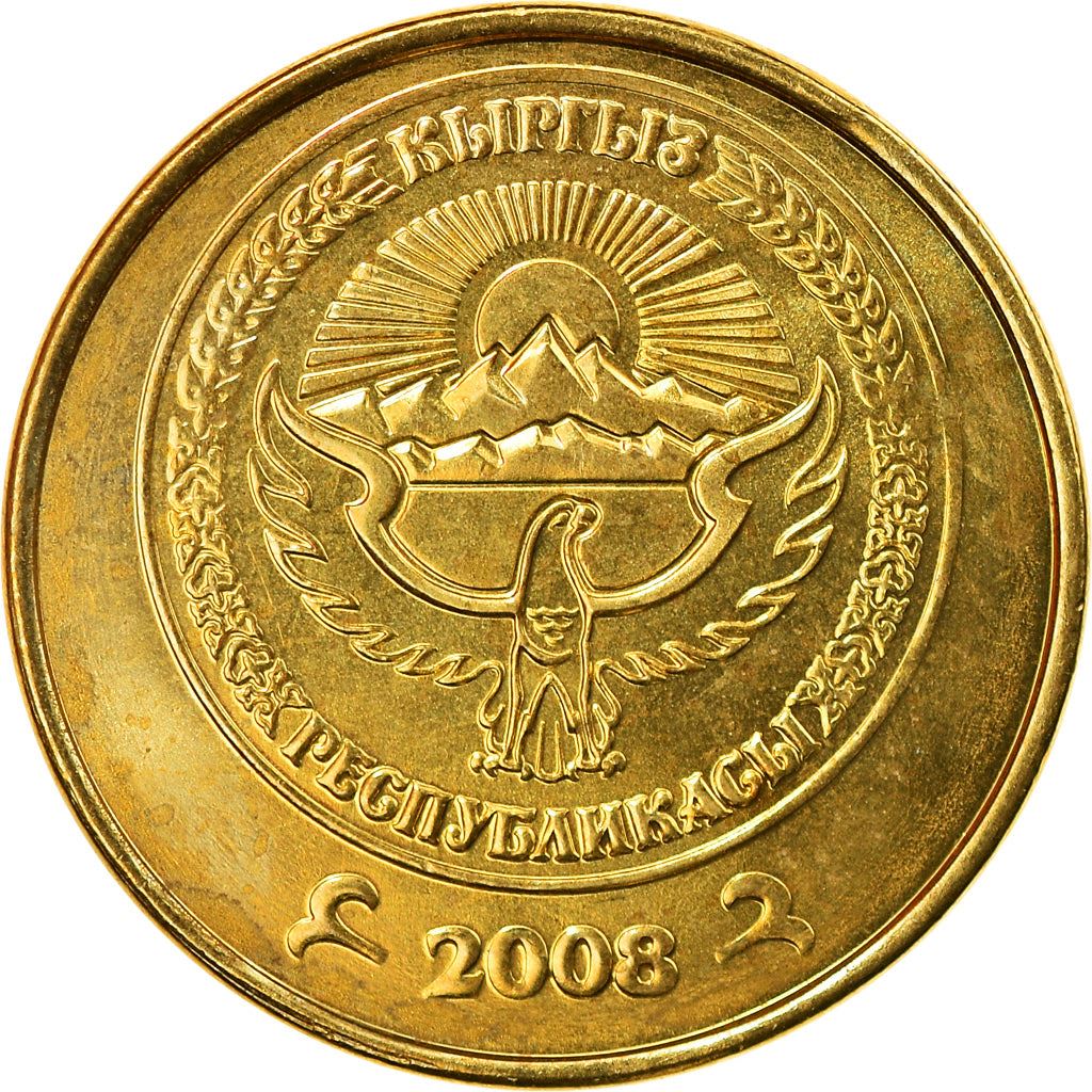 Kyrgyzstan | 10 Tyiyn Coin | Flower Ornament | Sun | Mountains | Falcon | Km:12 | 2008