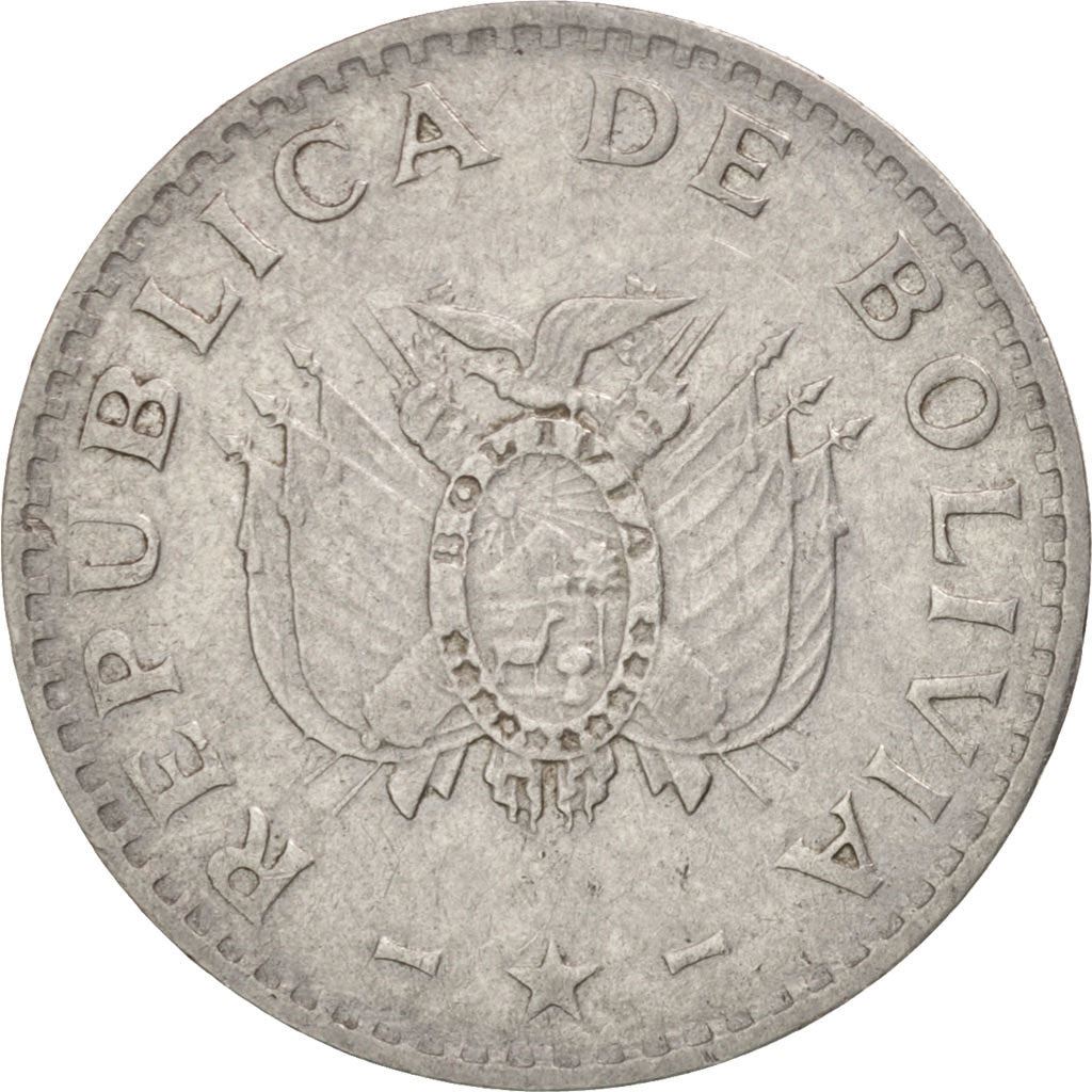 Bolívia | Moeda de 5 Cêntimos | Aço Inoxidável | Armas de Fogo | Pássaro | Km:201 | 1987