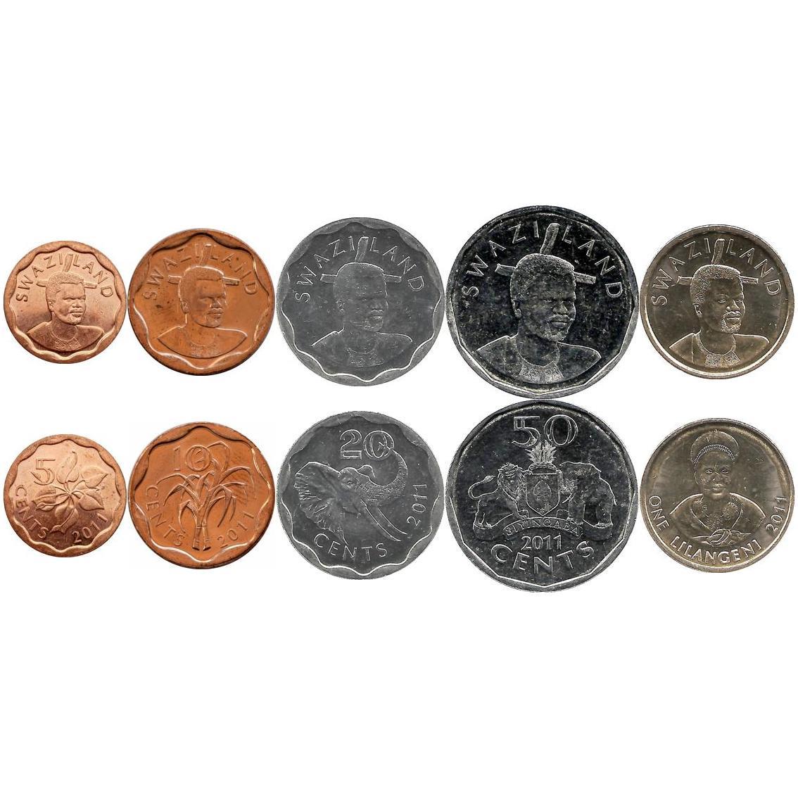 Kingdom of Swaziland | 5 Coin Set | 5 10 20 50 Cents 1 Lilangeni | 2009 - 2011