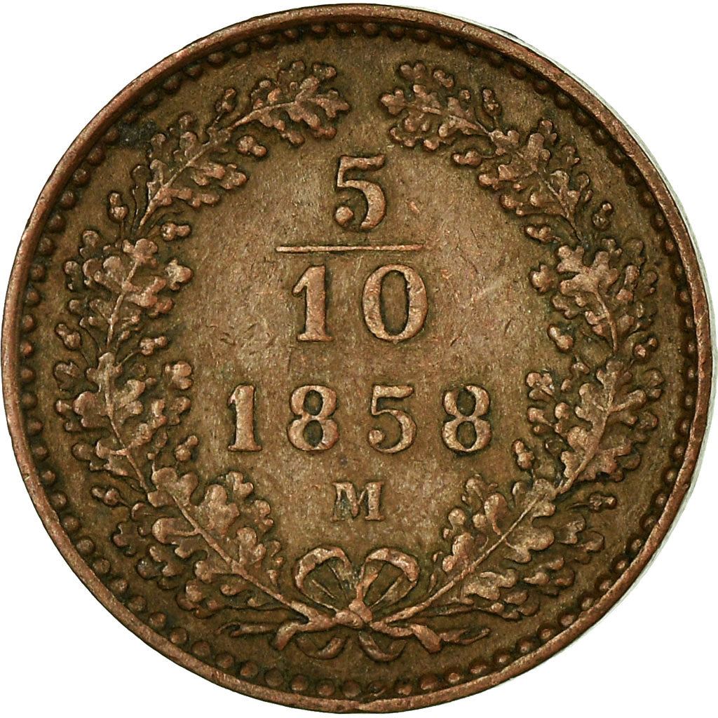 Austrian Empire | 5/10 Kreuzer Coin | Oak Wreath | Imperial Eagle | Km:2182 | 1858 - 1866