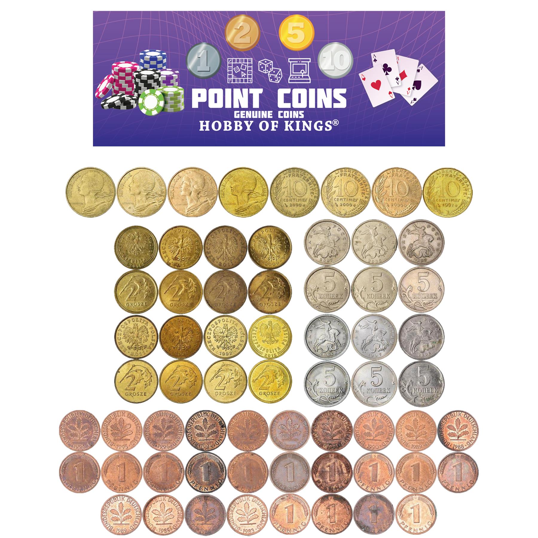 Play Money For Board Games & Card Games | 64 Real Coins | 1 2 5 10 | Total 200 Points | Genuine Toy Currency