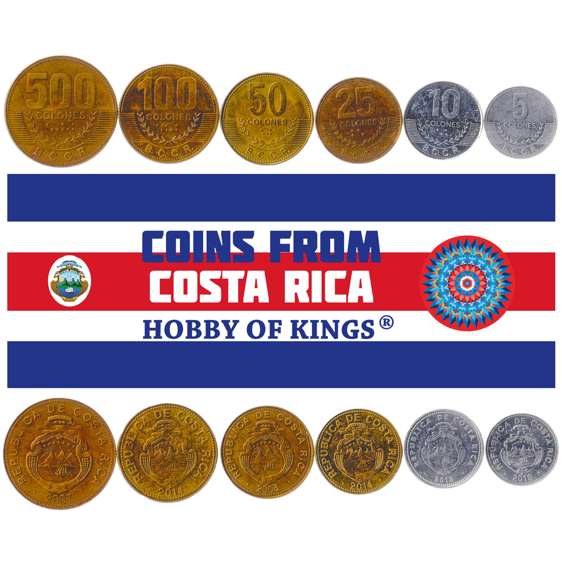 Costa Rica | 6 Coin Set | 5 10 25 50 100 500 Colones | 2005 - 2021