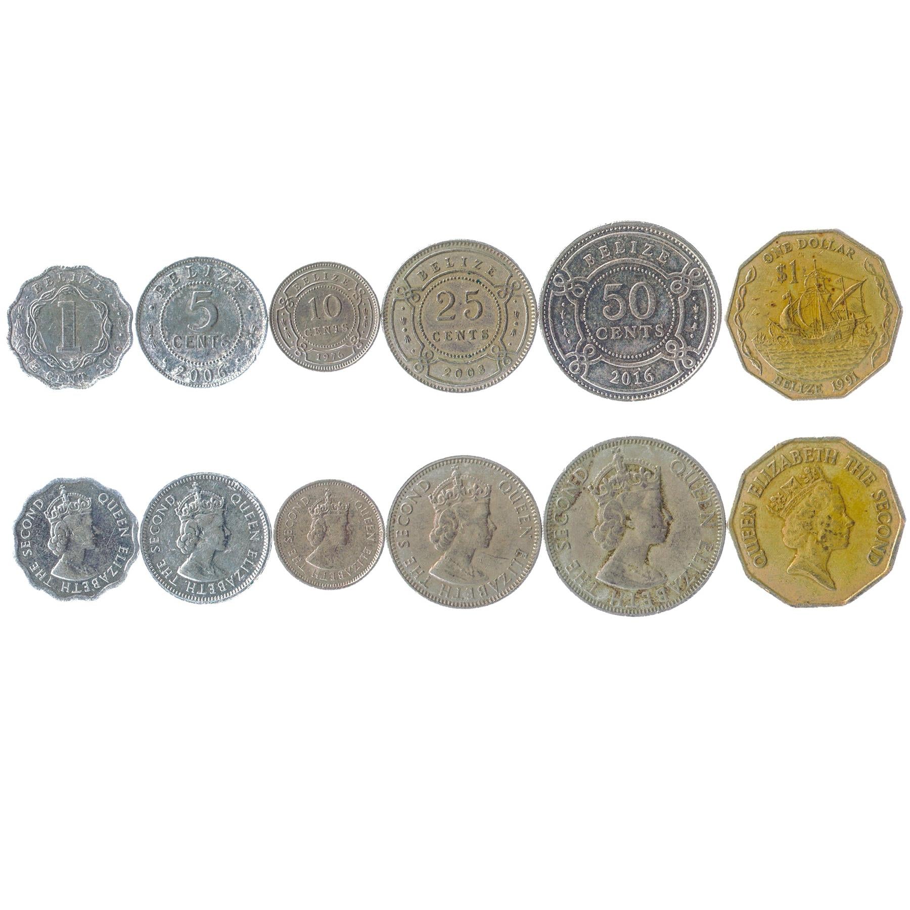 Set 6 Coins Belize 1973 - 2018 1 5 10 20 50 Cents And 1 Dollar