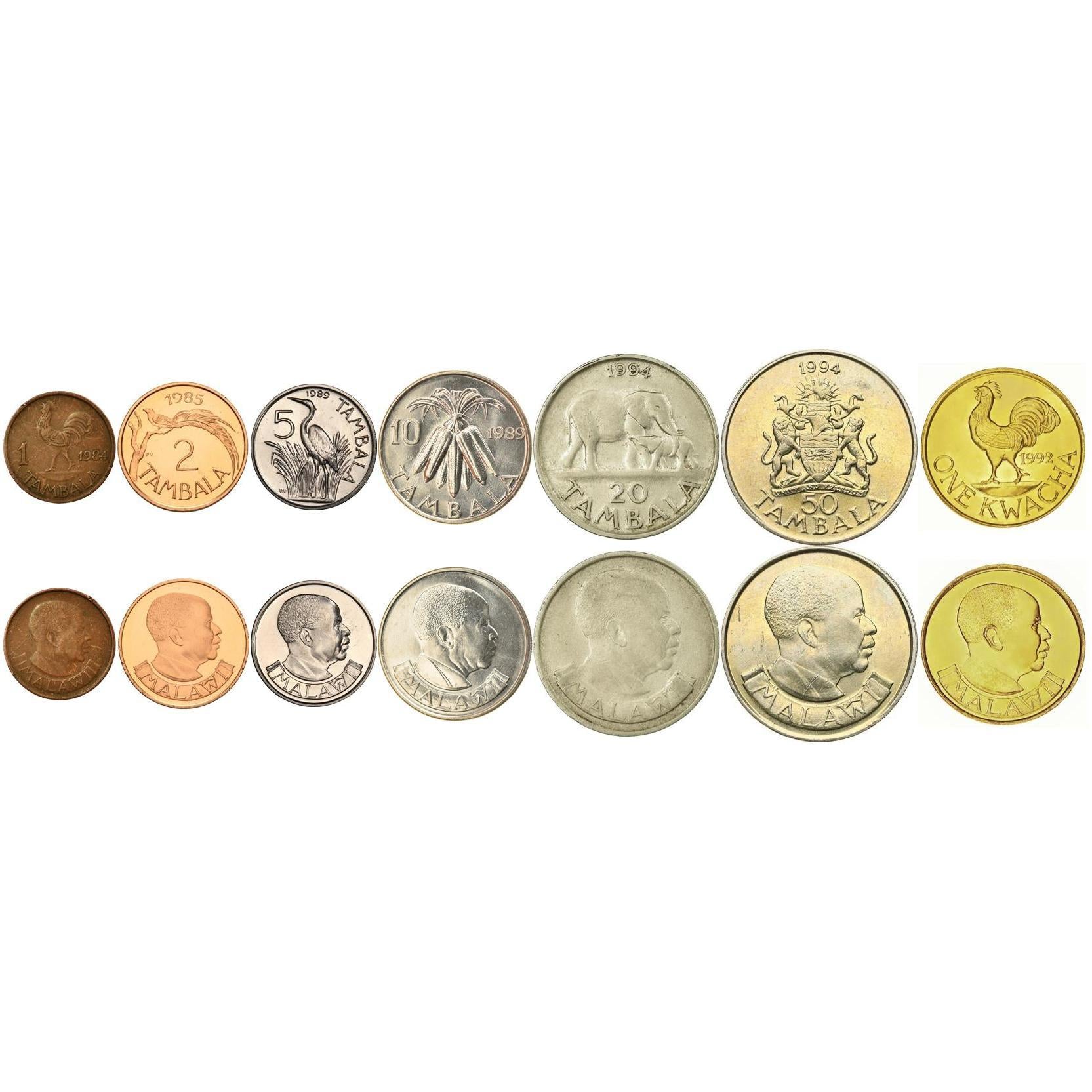 Malawi | 7 Coin Set | 1 2 5 10 20 50 Tambala 1 Kwacha | 1984 - 1994