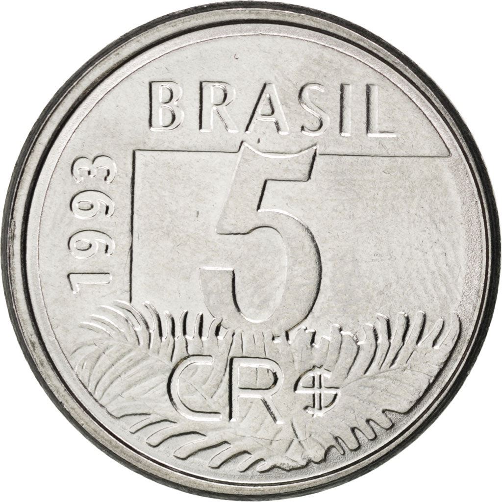 Brazil 5 Cruzeiros Reais Coin KM627 1993 - 1994