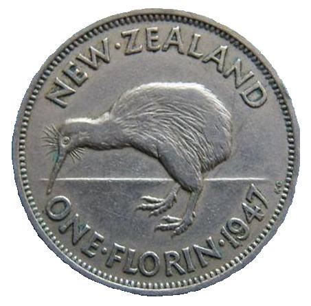 New Zealand | 1 Florin Coin | George VI | Kiwi Bird | KM:10.2a | 1947