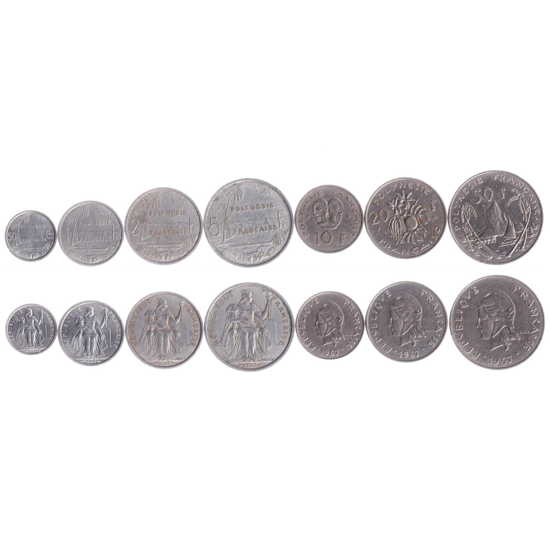 Franska Polynesien | 7 myntset | 50 centimes 1 2 5 10 20 50 franc | 1965 - 1970