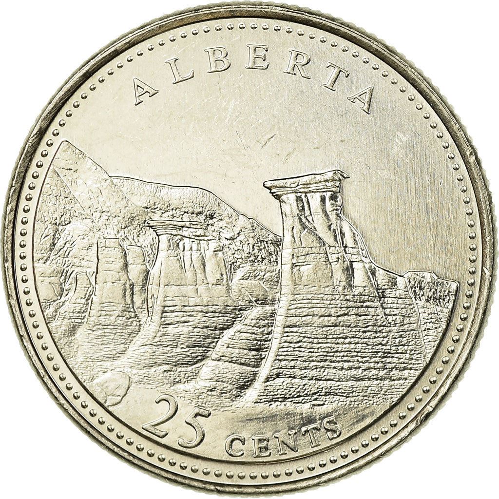 Canada Mønt Canadiske 25 Cent | Dronning Elizabeth II | Hoodoos | Badlands | KM221 | 1992