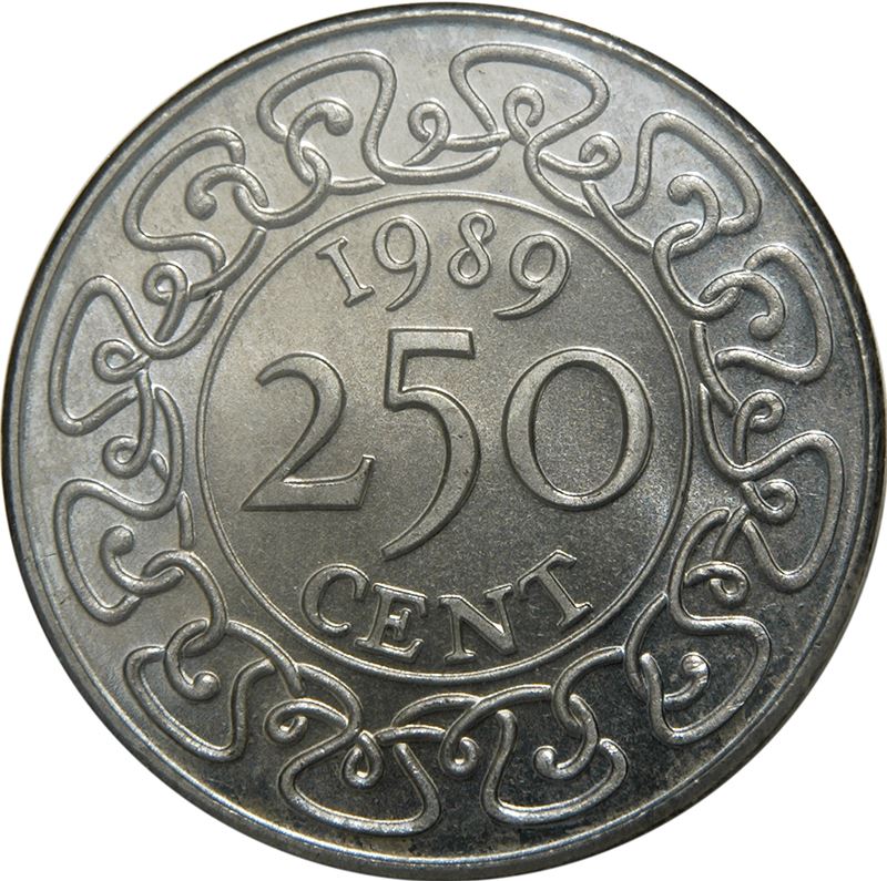 Suriname | 250 Cents Coin | Wreath | Natives | Km:24 | 1987 - 2015