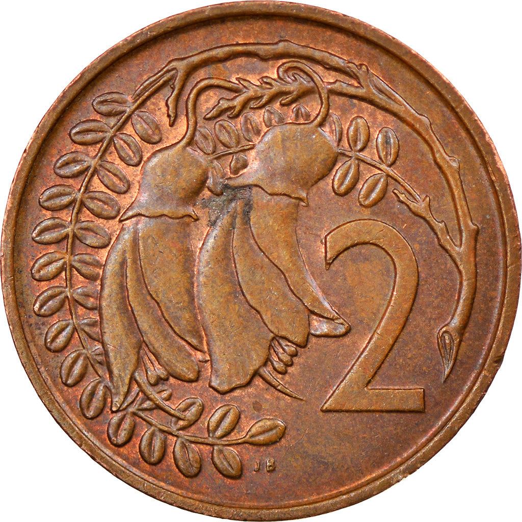 New Zealander 2 Cents Coin | Queen Elizabeth II | Kowhai Flowers | KM32 | 1967 - 1985