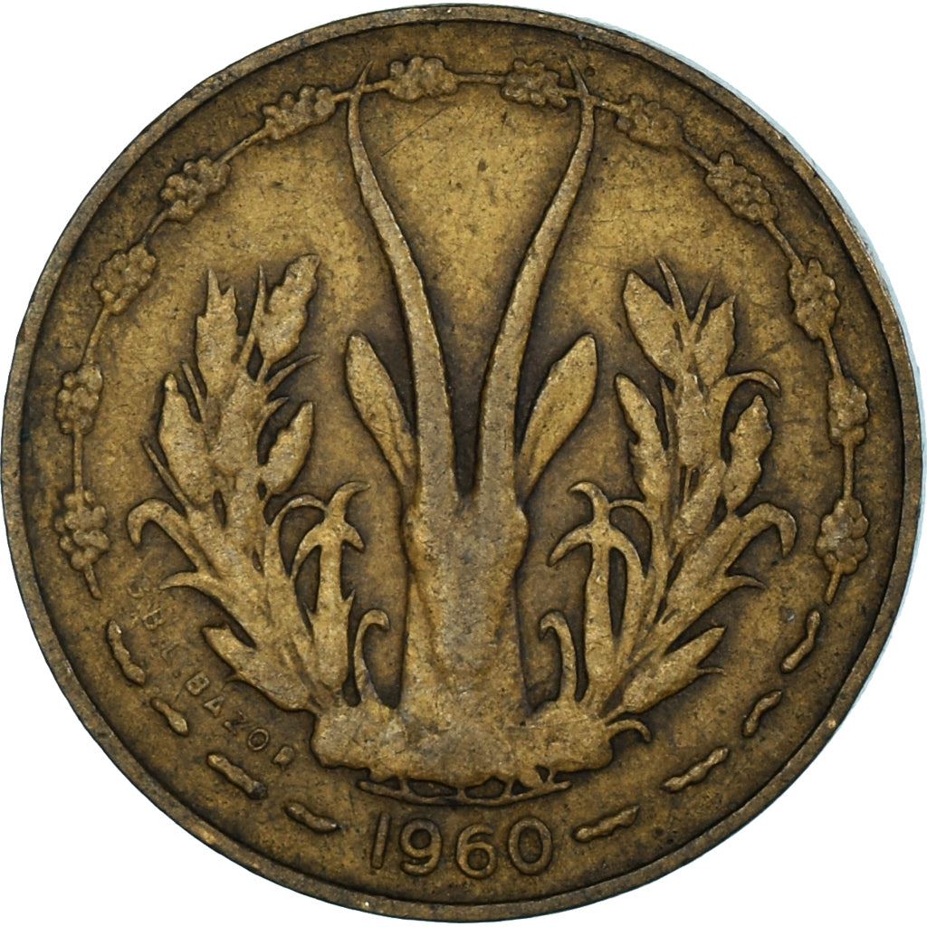 Western African States | 5 Francs Cfa Coin | Emblem of Central Bank | Gazelle | Km:2 | 1960