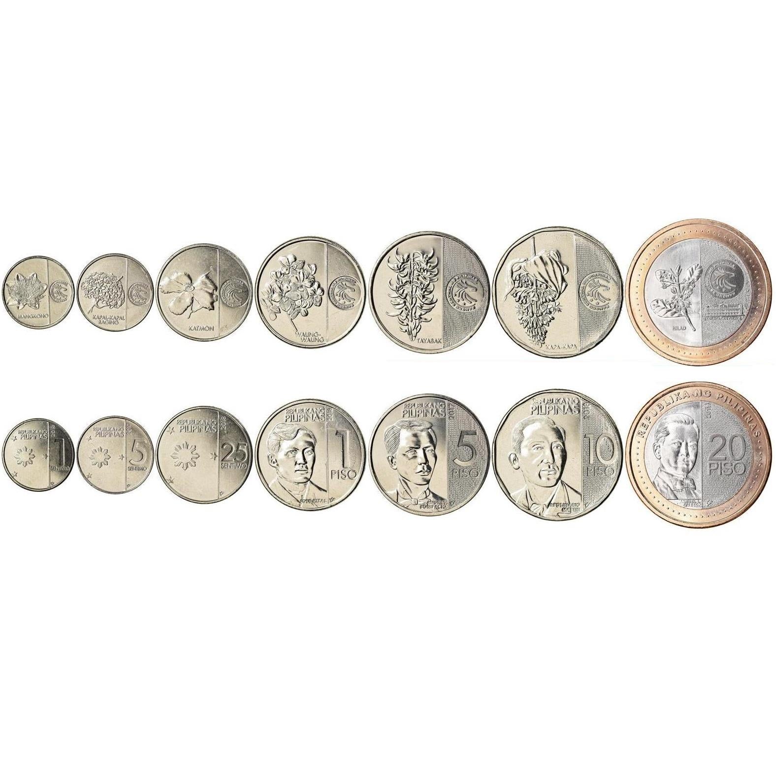 Philippines | 7 Coin Set | 1 5 25 Sentimos 1 5 10 20 Piso | 2017 - 2020