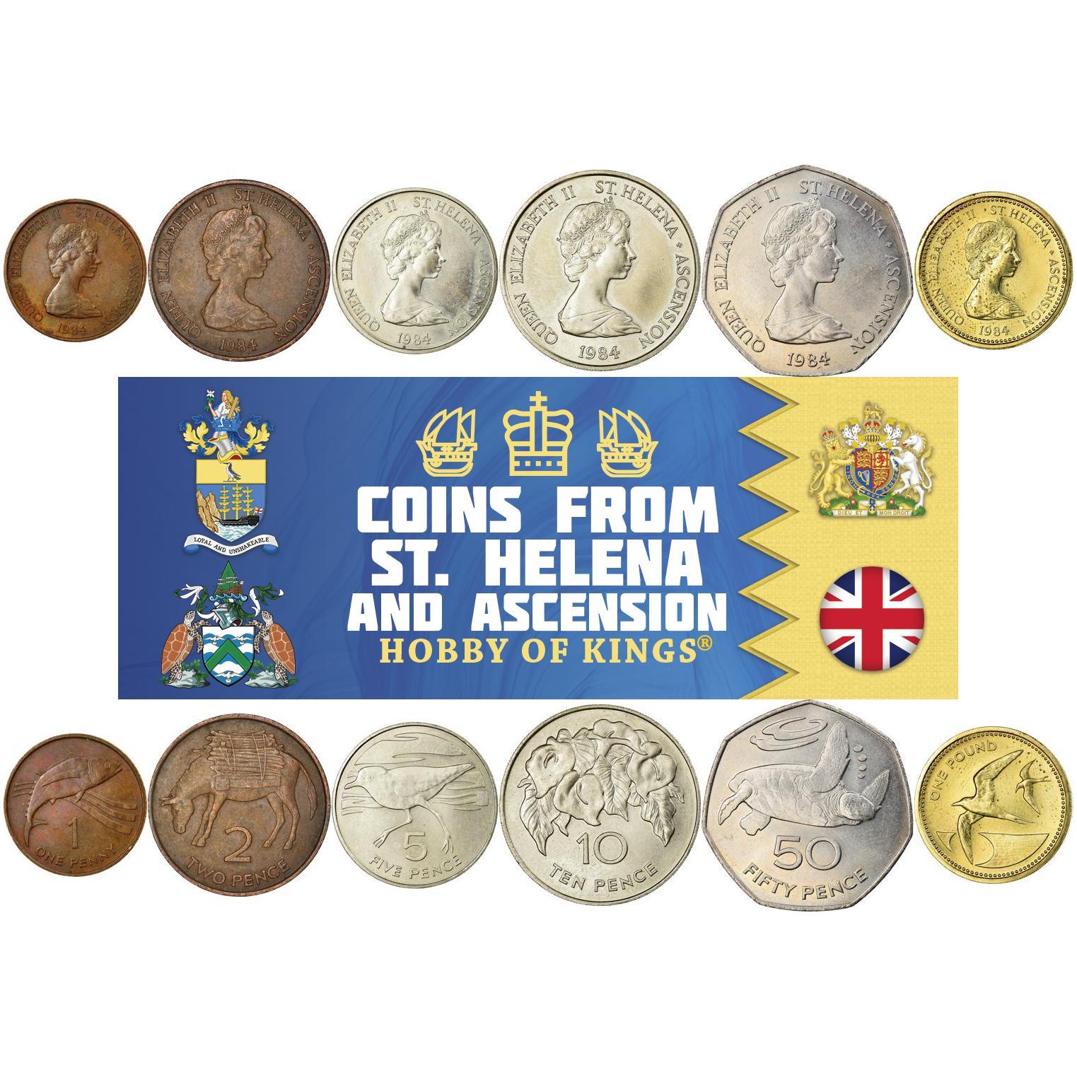 Sant'Elena e Ascensione | Set da 6 monete | 1 Penny 2 5 10 50 Pence 1 Sterlina | 1984