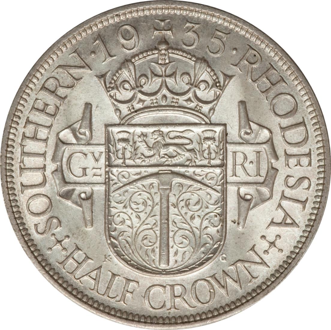 Southern Rhodesia | 1/2 Crown Coin | George V | Crown | Shield | Pickaxe | KM:5 | 1932 - 1936