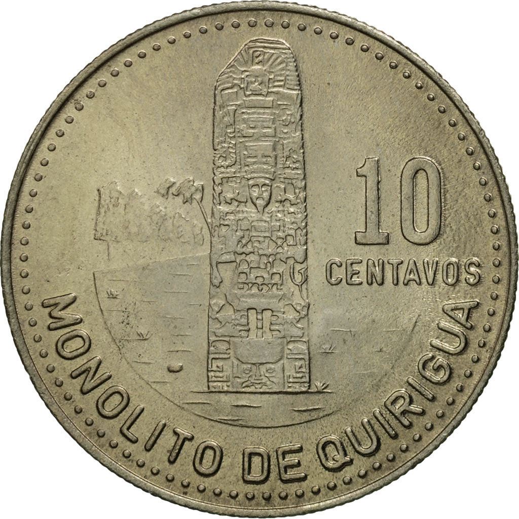 Guatemala | 10 Centavos Coin | Mayan Pillar | Km:277 | 1976 - 2009