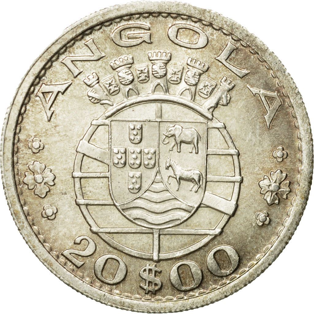 Angola | 20 Escudos Coin | Horse | Elephant | Shield | Km:74 | 1952 - 1955
