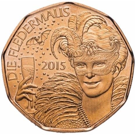 Austria | 5 Euro Coin | Operetta Bat | Champagne Glass | Masquerade Mask | Km:3237 | 2015