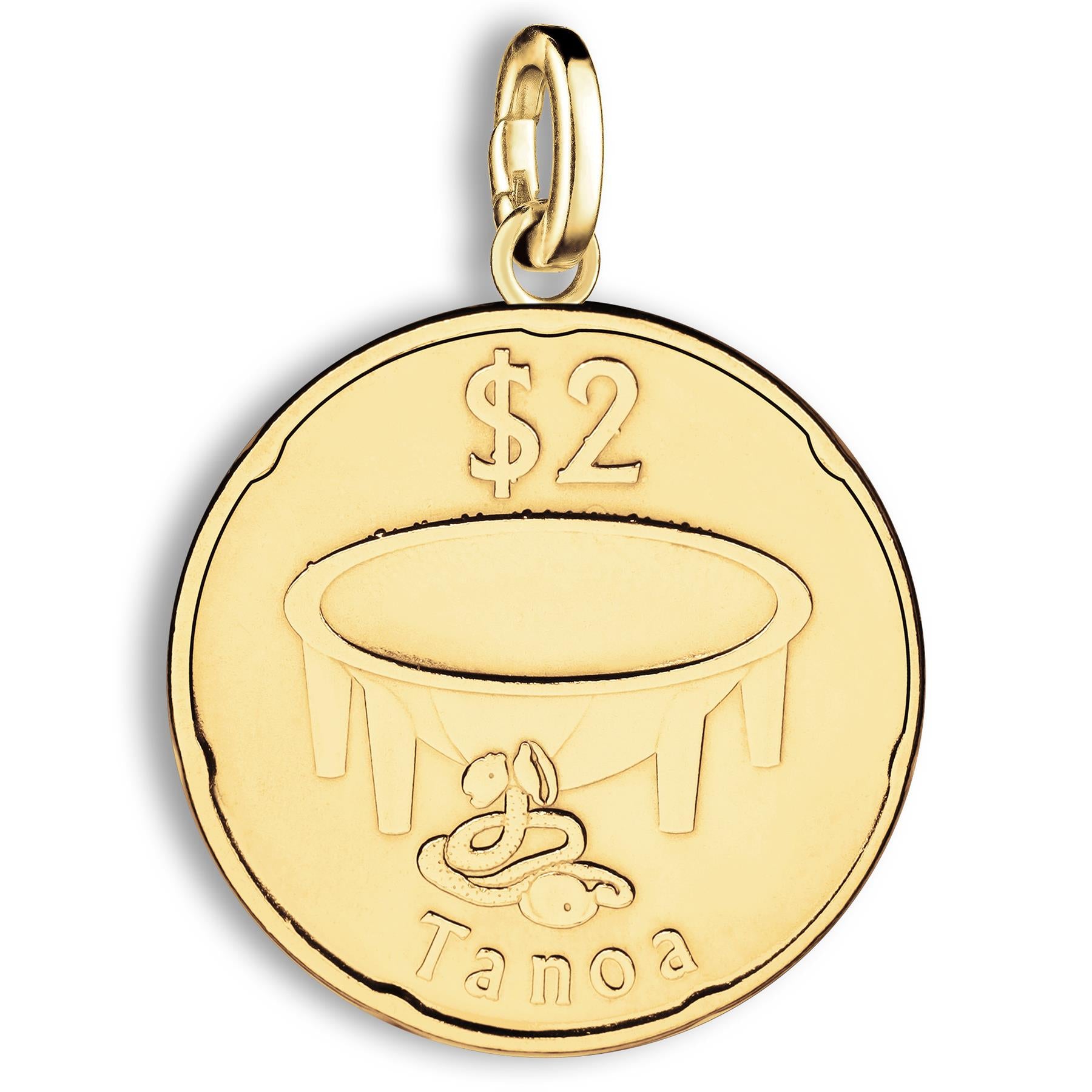 Fiji 2 Dollars Coin Charm | 925 Sterling Silver 18K Gold Plated | 2014 - 2022