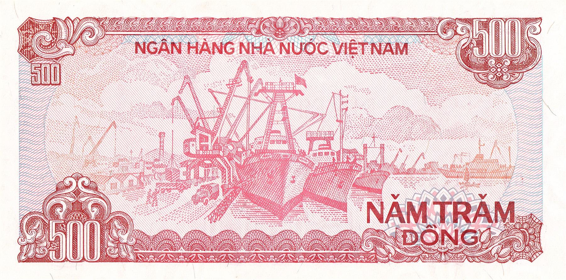 Vietnam | 500 Dong Banknote | 1988 - 1989 | Ho Chi Minh | Hai Phong Port | Dockside | Trawlers