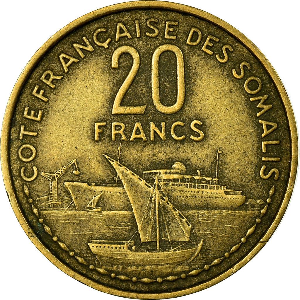 French Somaliland | 20 Francs Coin | Marianne | Dhow | Ocean Liner | Km:7 | 1952