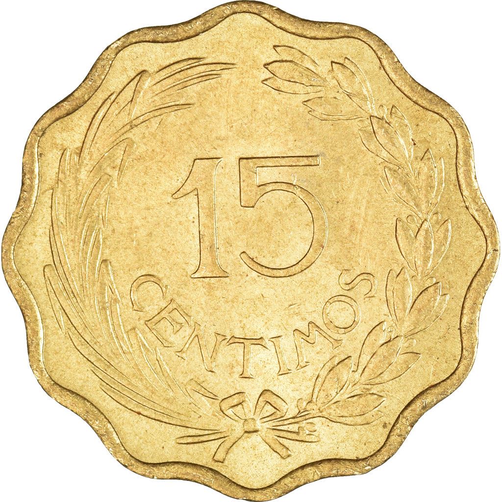Paraguay | 15 Centimos Coin | Nickel brass | Coat of Arms | Wreath | Cat or feline | Phrygian cap | KM:26 | 1953