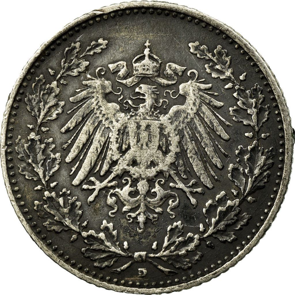 German Empire 1/2 Mark Coin | Deutsches Reich | Wilhelm II | Type 2 | KM17 | 1905 - 1919