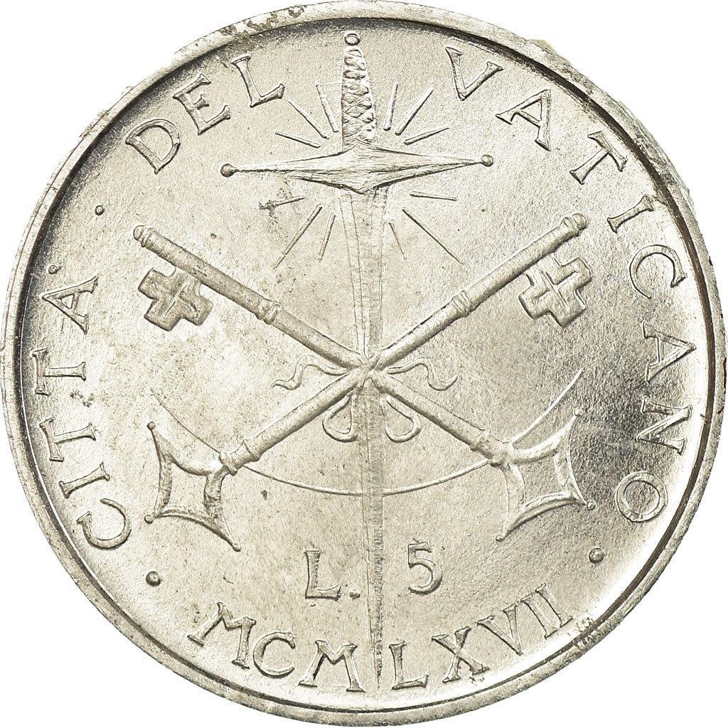 Vatican City | 5 Lire Coin | Paul VI | Km:94 | 1967