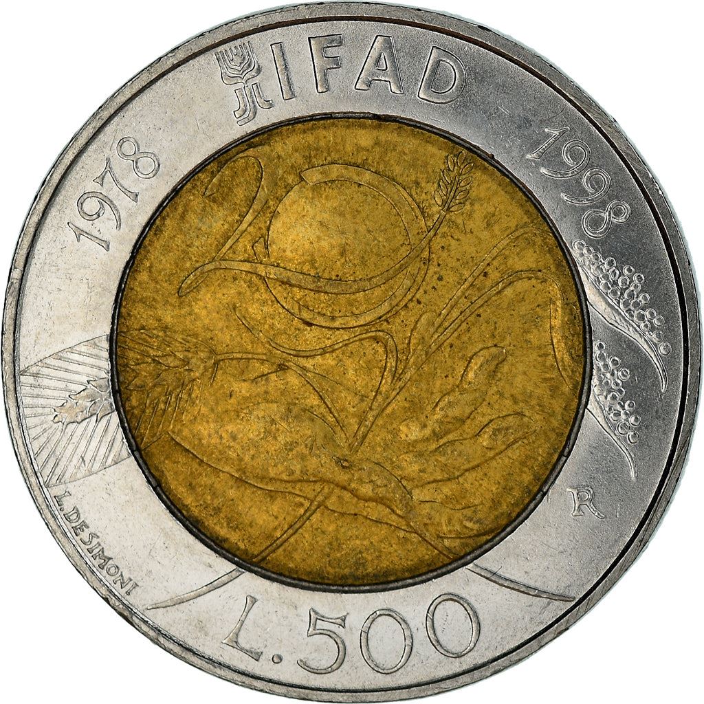 Italy | 500 Lire Coin | FAO | Km:193 | 1998