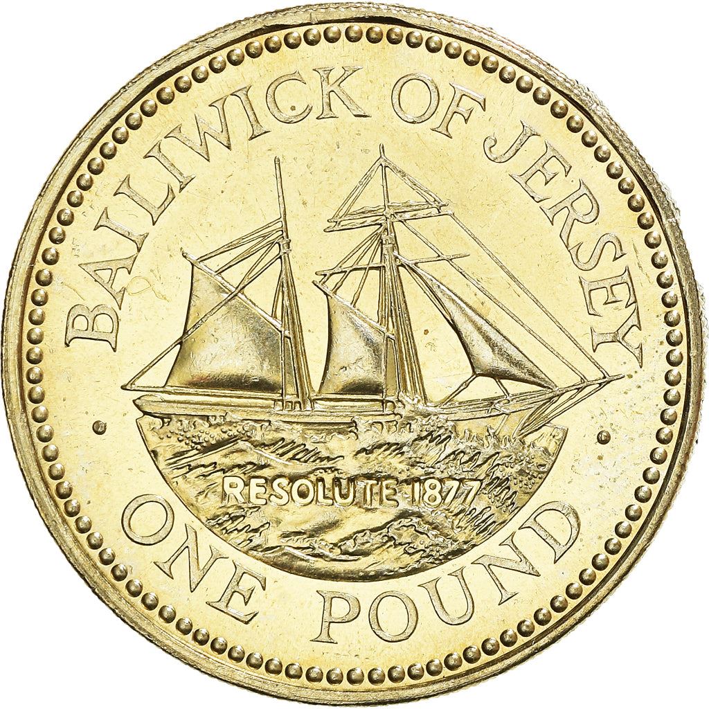 Jersey Coin Islander 1 Pound Coin | Queen Elizabeth II | Schooner | Tiara | KM91 | 1994 - 1997