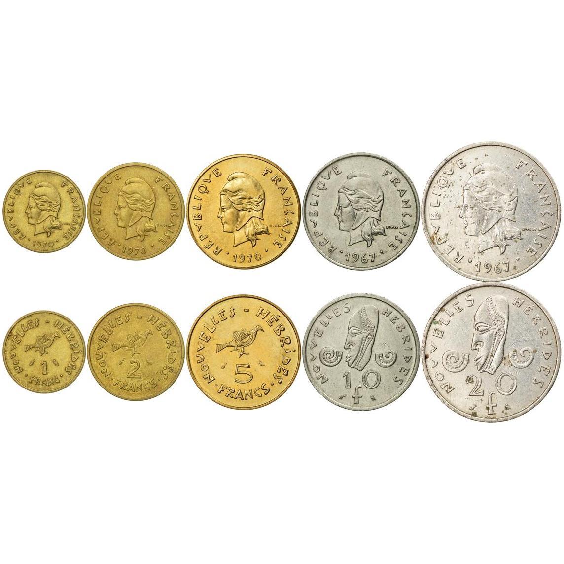 New Hebrides | 5 Coin Set | 1 Franc 2 5 10 20 Francs | 1967 - 1970