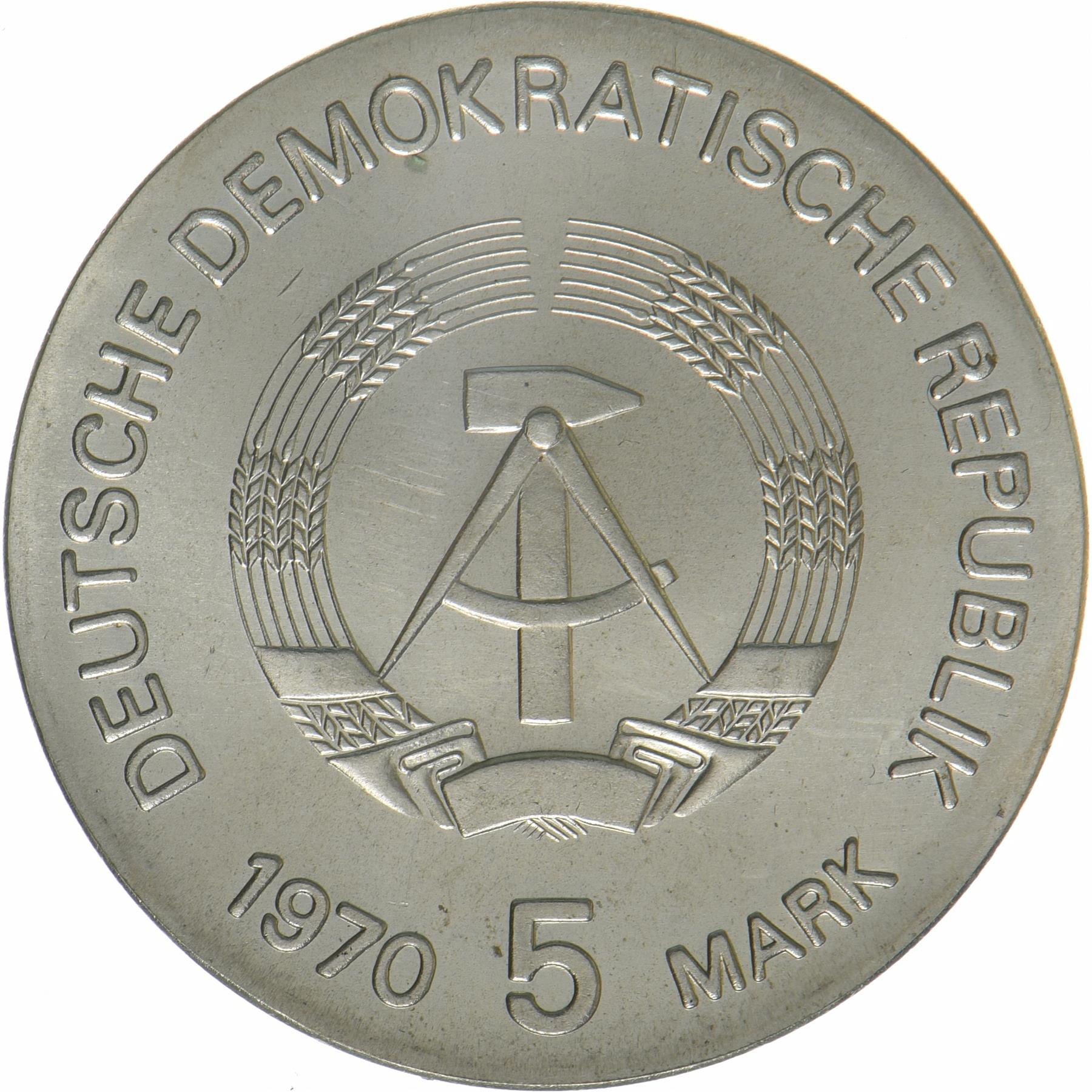 Vokietijos Demokratinė Respublika | 5 markių moneta | Vilhelmas C. Rentgenas | KM:26 | 1970 m.