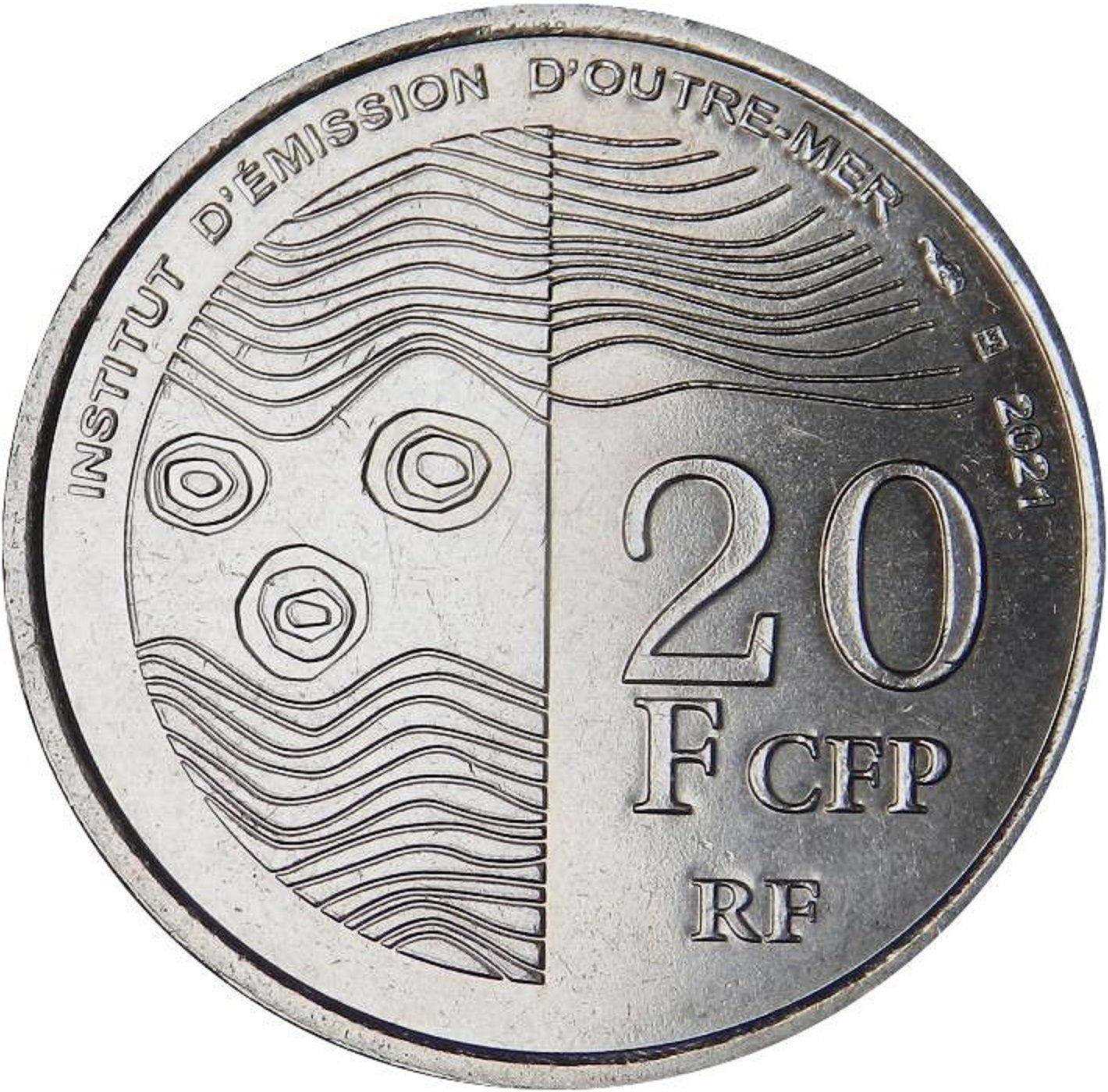 French Pacific Territories | 20 Francs Cfp Coin | Waves | Angelfish | Coral | 2021 - 2022
