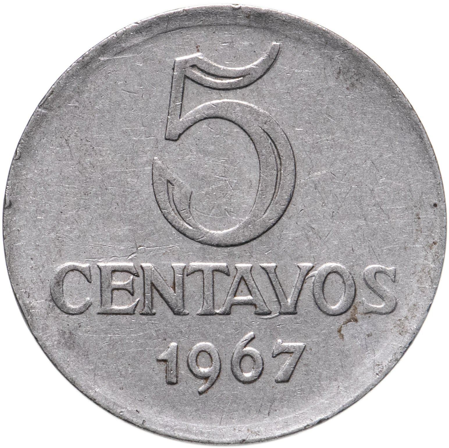 Brazil | 5 Centavos Coin | Effigie | Km:577.1 | 1967