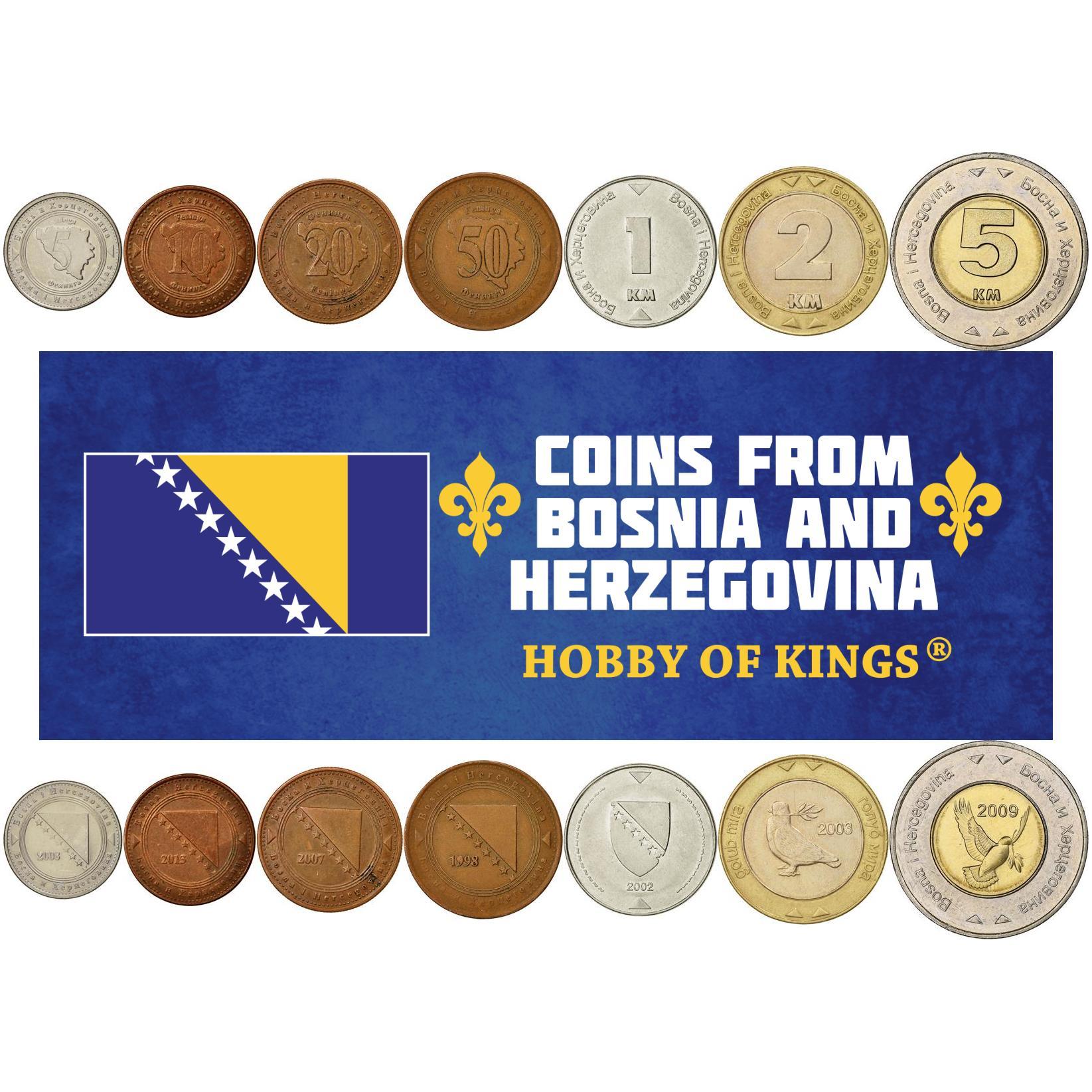 Bosnia and Herzegovina | 7 Coin Set | 5 10 20 50 Feninga 1 Konvertibilna 2 Konvertibilne Marka 5 Konvertibilnih Maraka | 1998 - 2025