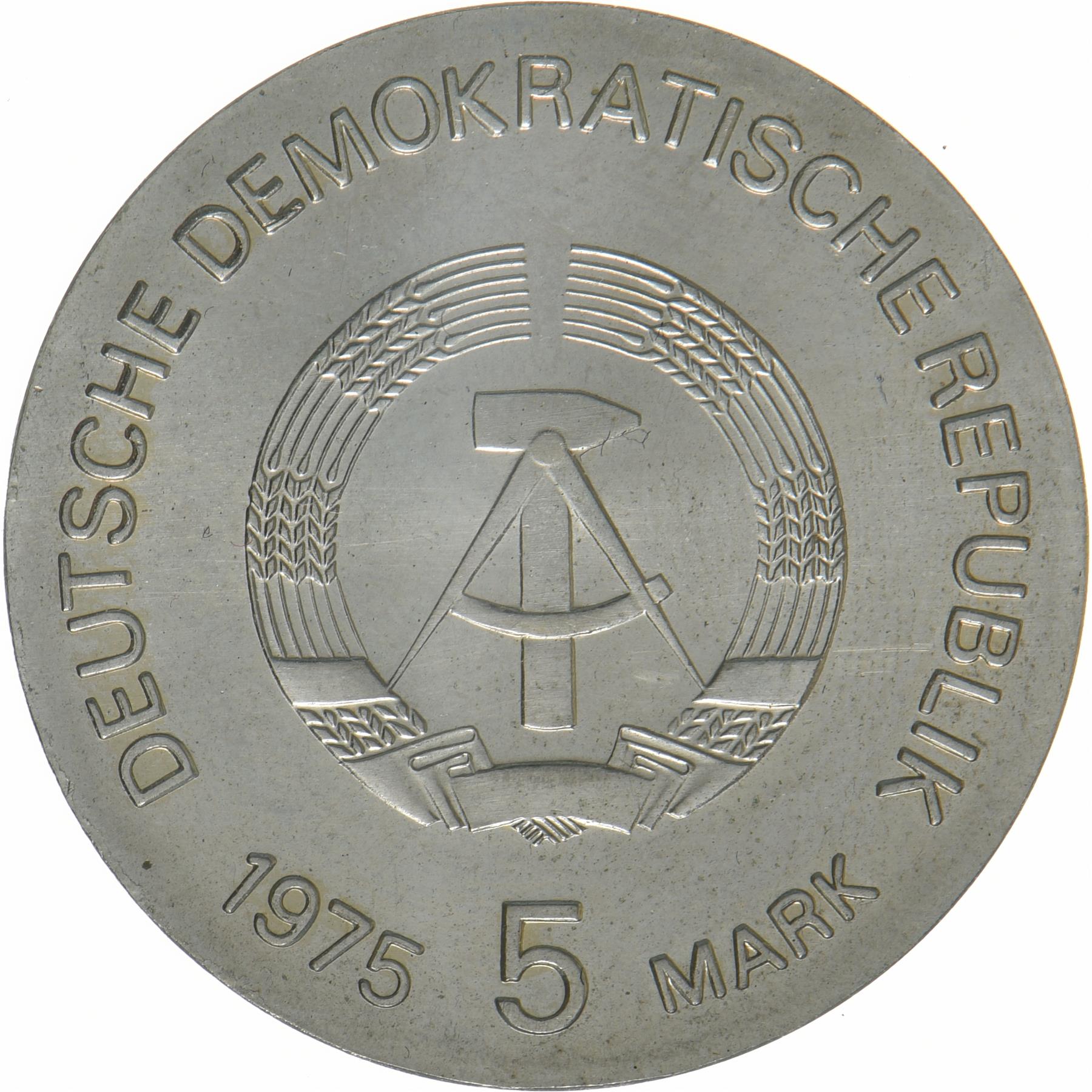 Vokietijos Demokratinė Respublika | 5 markių moneta | Tarptautiniai moterų metai | KM:55 | 1975 m.