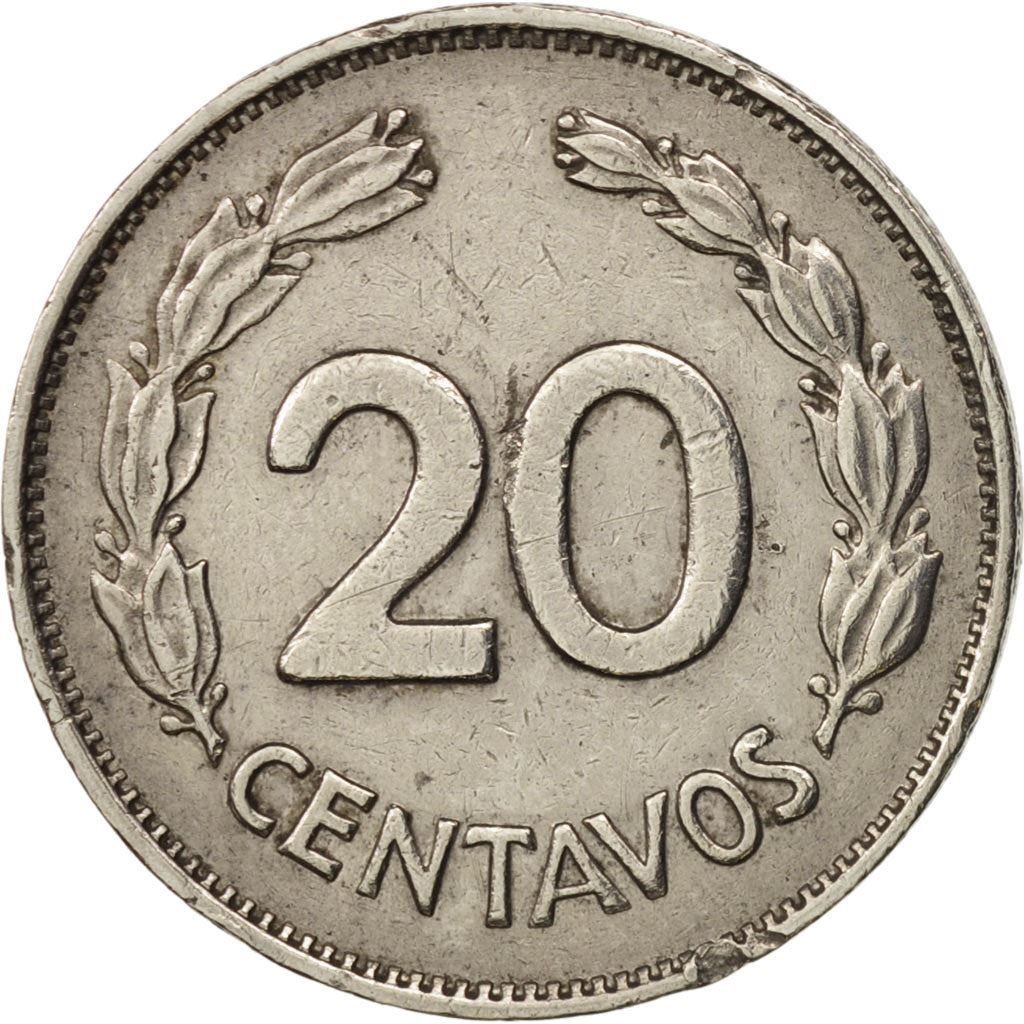 Ecuador | 20 Centavos | Nickel clad steel | Coat of Arms | KM:77.1c | 1959-1972
