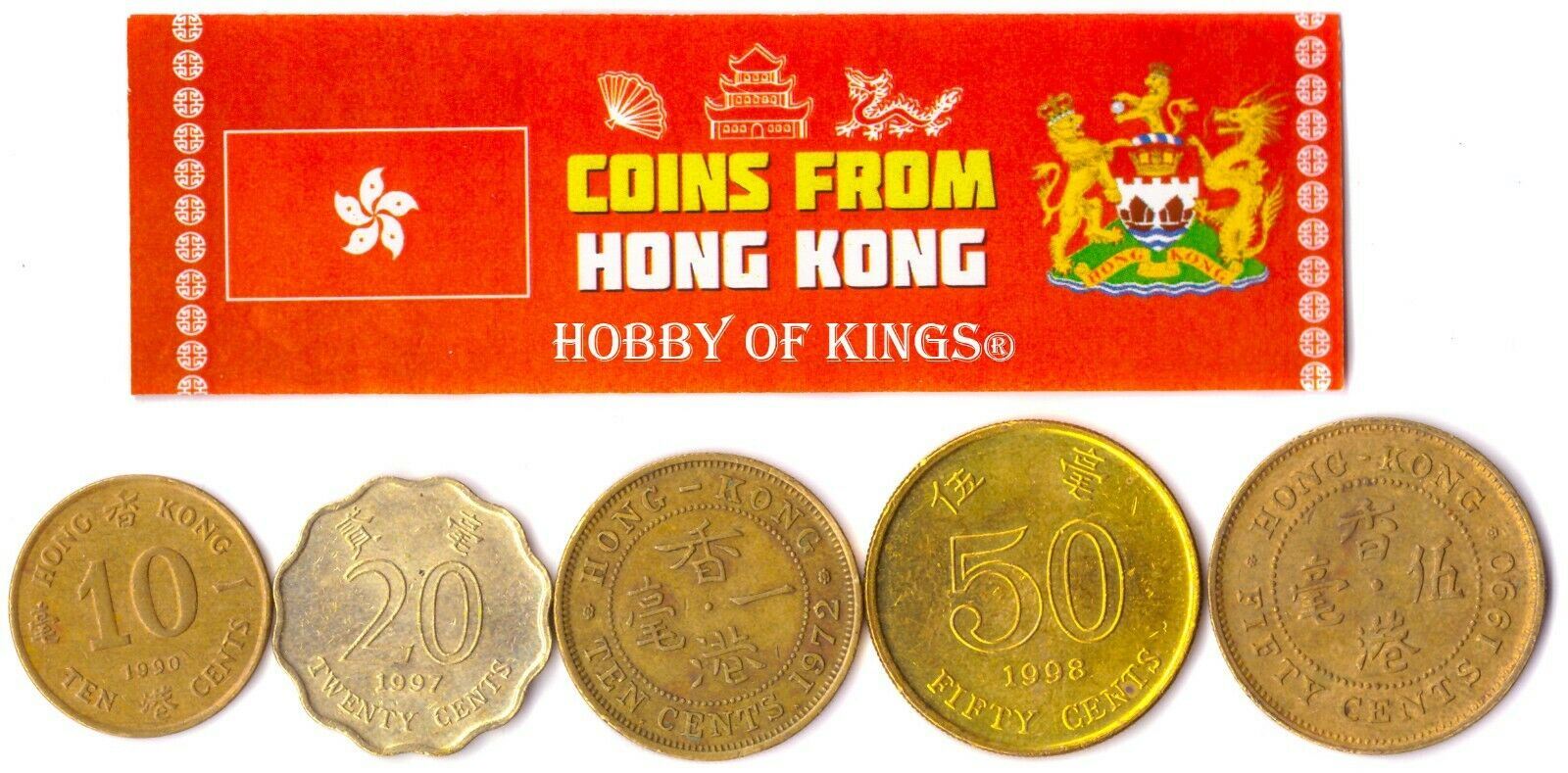 5 Mixed Coins From Hong Kong | Cent - Dollar | 1955 - 2017