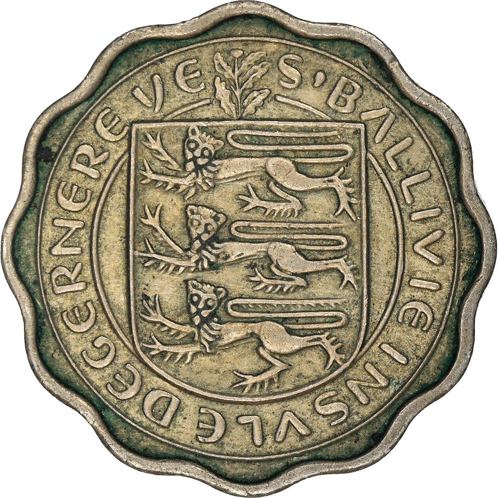 Guernsey 3 Pence Coin | Queen Elizabeth II | Guernsey Cattle | KM17 | 1956