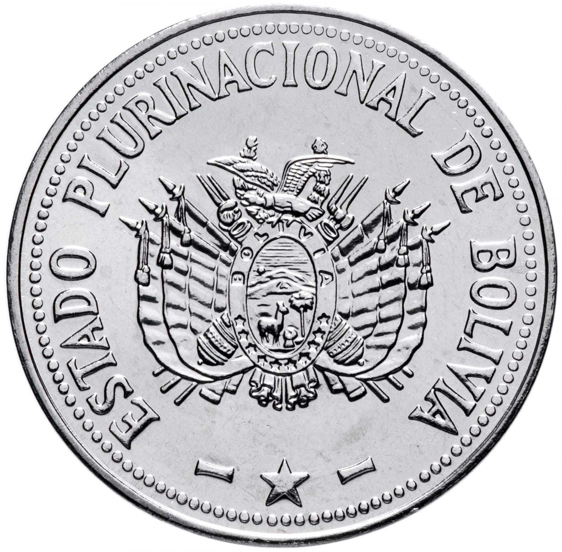 Bolivia | 50 Centavos | Stainless steel | Coat of Arms | KM:216 | 2010-2025