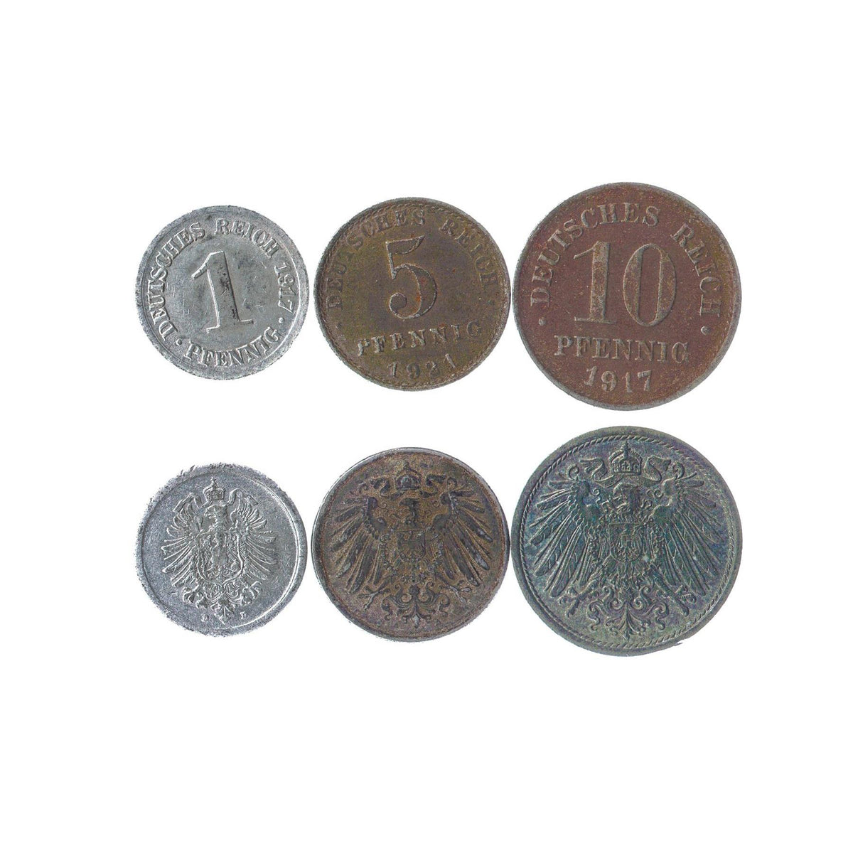 German Reich 3 Coin Set 1 5 10 Pfennig | Imperial Eagle | Weimar Republic | 1915 - 1922