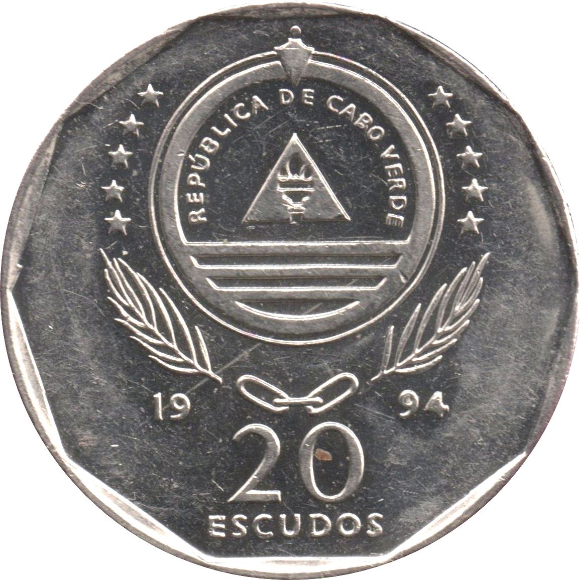 Cape Verde | 20 Escudos Coin | Brown Booby Bird | KM30 | 1994
