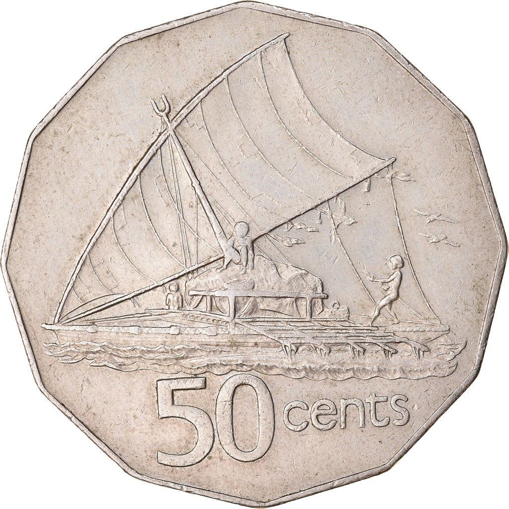 Fiji | 50 Cents Coin | Elizabeth II | Polynesian Boat | KM36 | 1975 - 1984