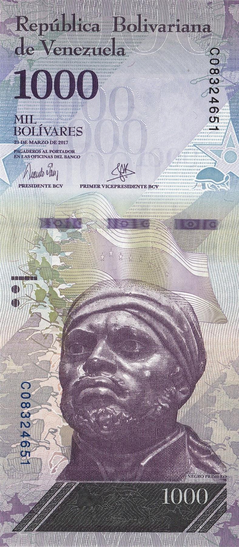 Venezuela | 1000 Bolivares Banknote | 2016 - 2017 | Pedro Camejo | Giant Armadillos