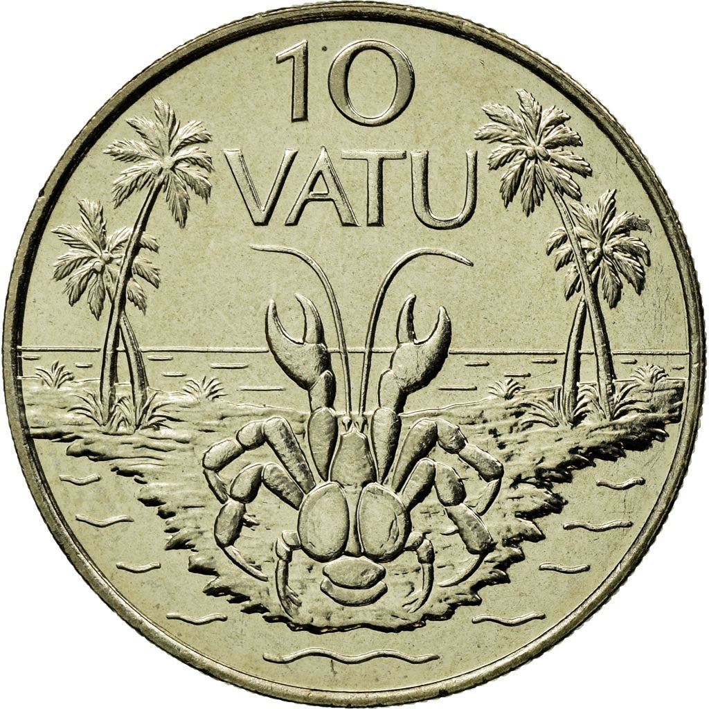 Vanuatu | 10 Vatu Coin | Melanesian Warrior | Coconut Crab | Km:6 | 1983 - 2009