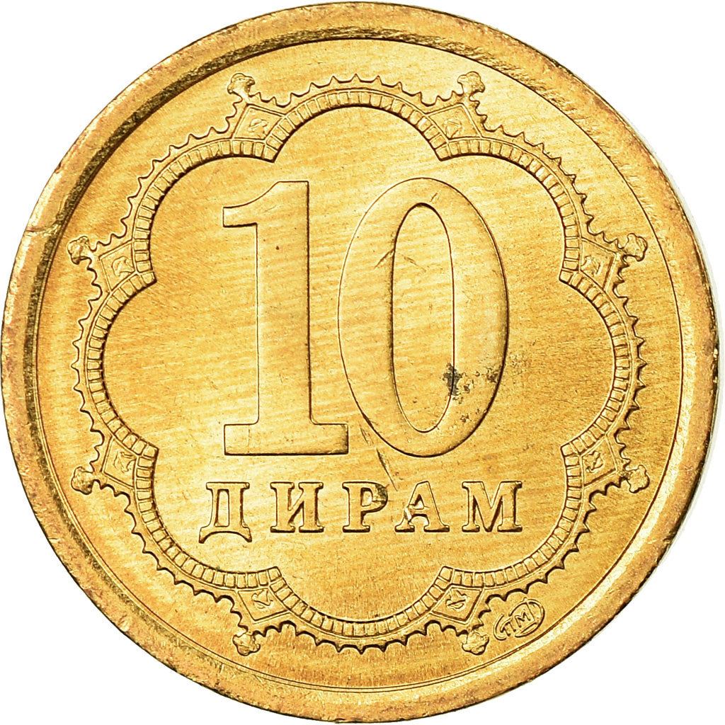 Tajikistan | 10 Diram Coin | Crown | Stars | Large Value | Km:3.2 | 2006