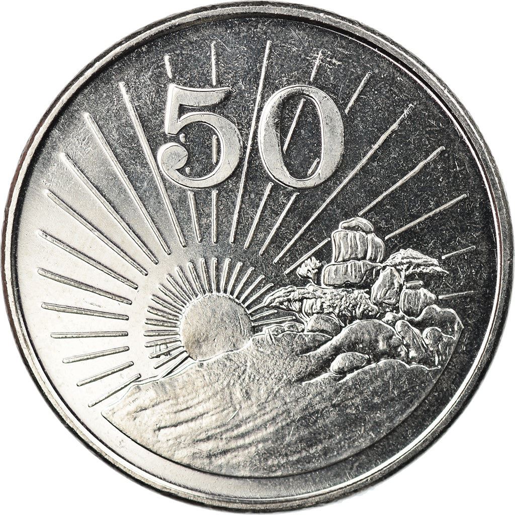 Zimbabwe | 50 Cents Coin | Radiant sun rising | Km:5A | 2001 - 2003