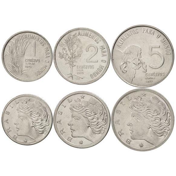 Brazil | 3 Coin Set | 1 Centavo 2 5 Centavos | 1975 - 1978
