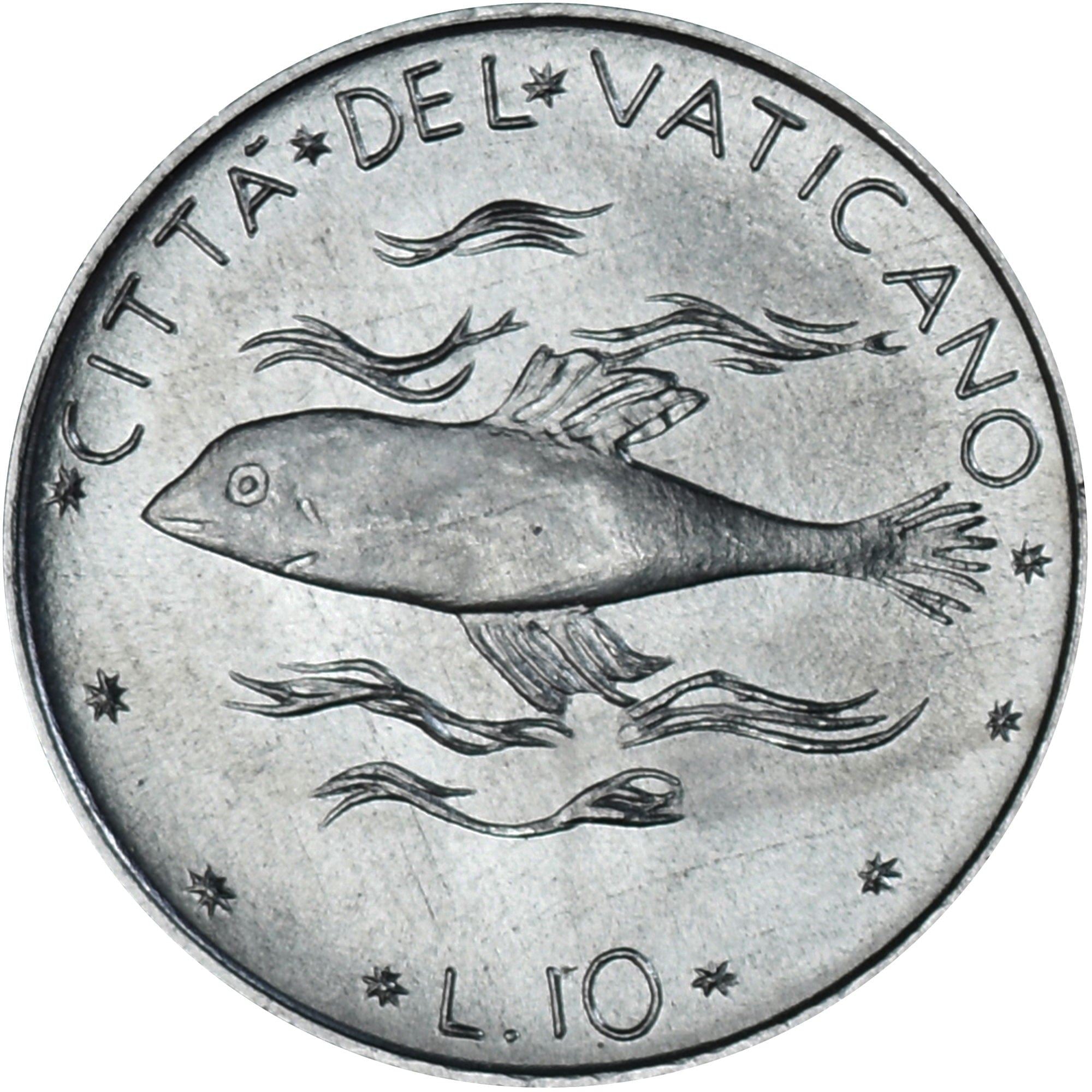 Vatican City | 10 Lire Coin | Paul VI | Km:119 | 1970 - 1977