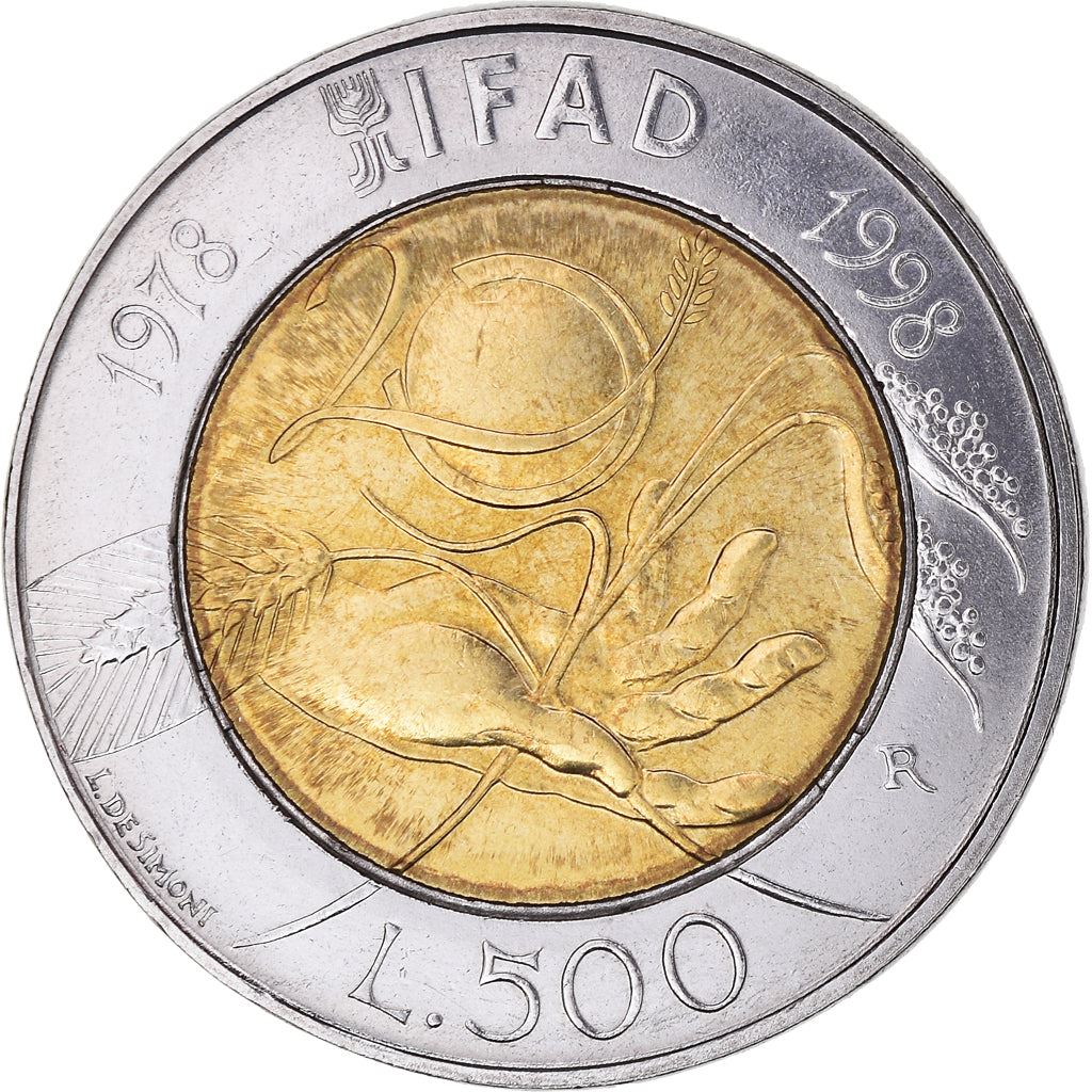 Italy | 500 Lire Coin | FAO | Km:193 | 1998